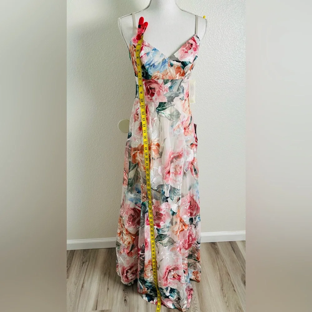Eliza J floral Print Embroidered Mesh Gown Size 2 - Picture 8 of 11